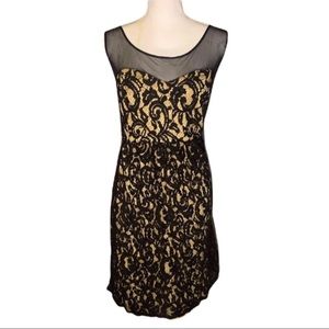 Torrid Size 18 Party Dress Black Lace Overlay Nude Tone Sleeveless
